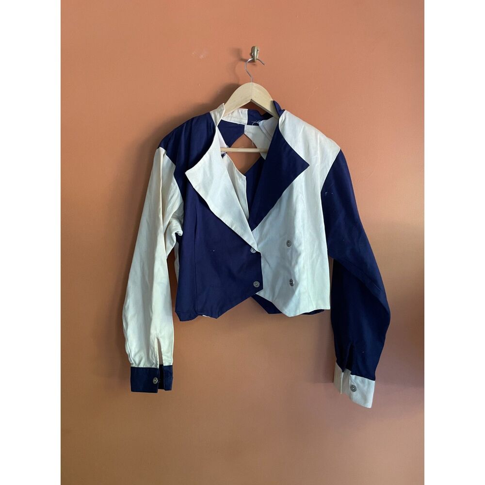 Vintage Banjo retro 80s Navy & Ivory Colorblock Cropped Blazer Jacket Medium